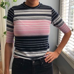 Topshop striped 1/2 sleeve mock neck top retro vintage